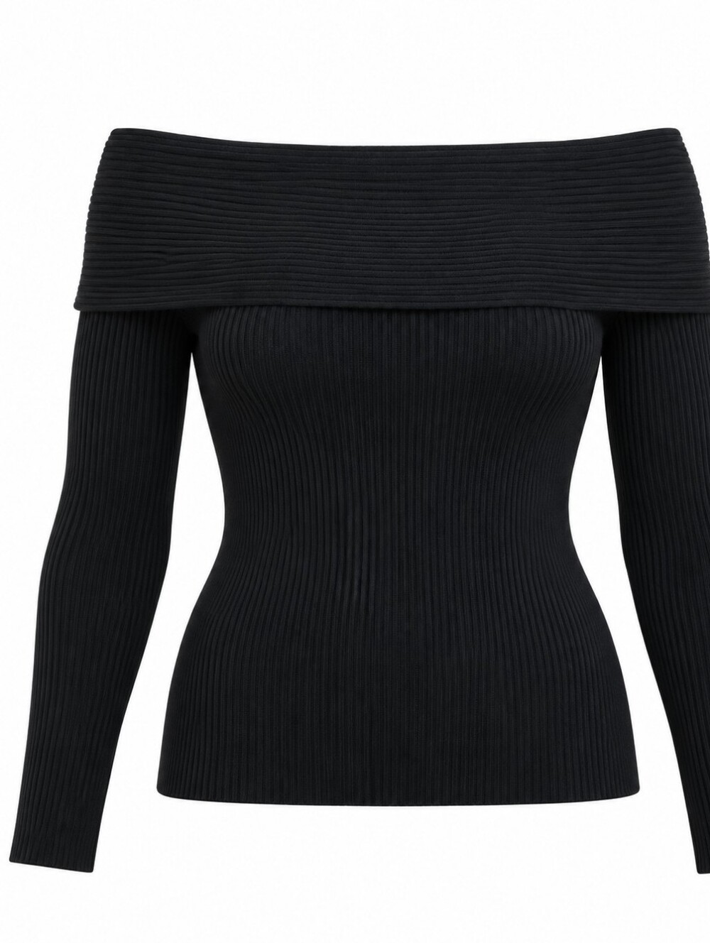 BANANA REPUBLIC | Black Ribbed Wool Blend Off Shoulder Sweater Top | L